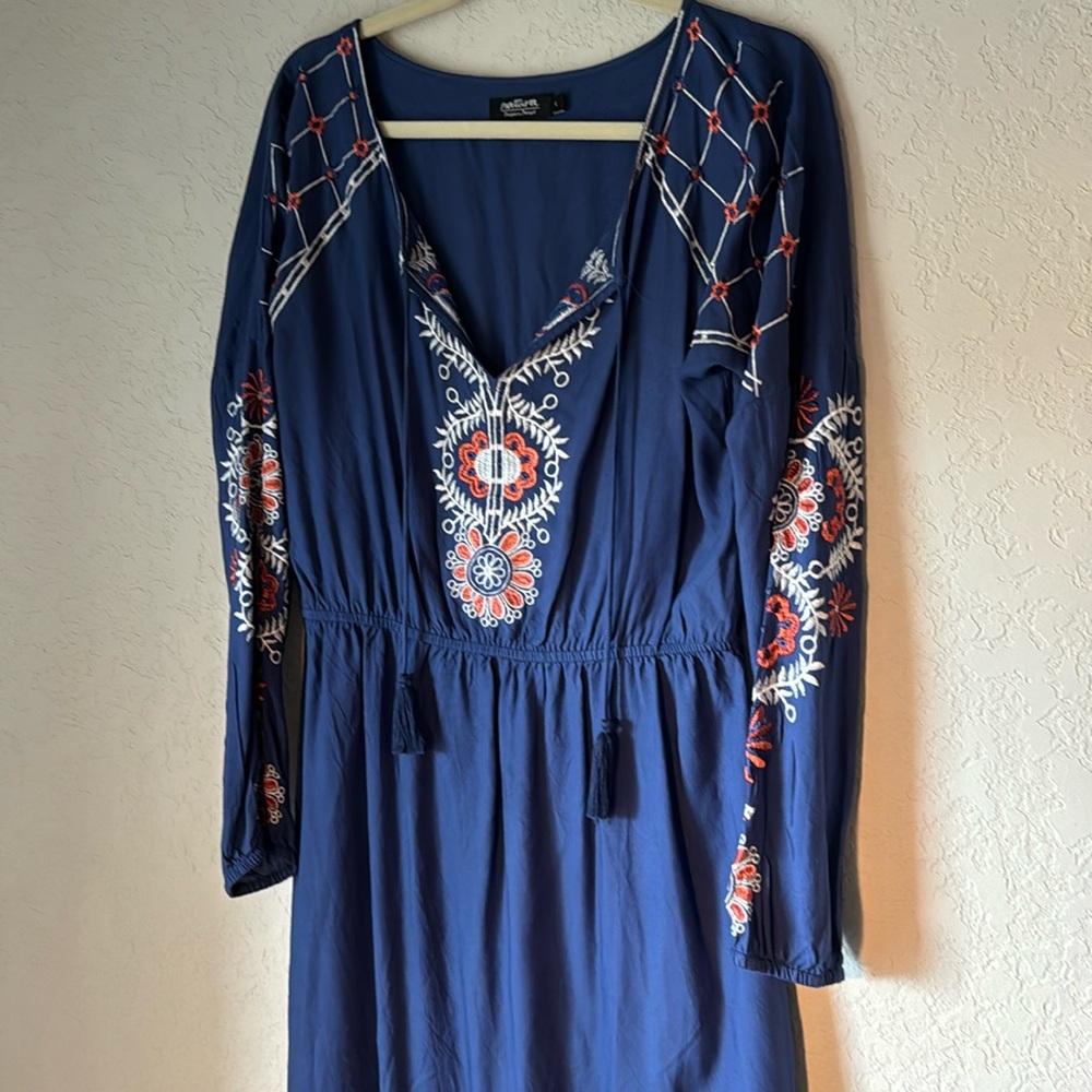 Blue Floral Embroidered Dress | Boho Midi | Size L | Natura from Stitch Fix